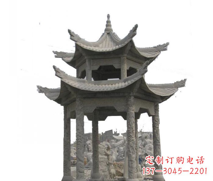 海南双层仿古石雕凉亭 (2)