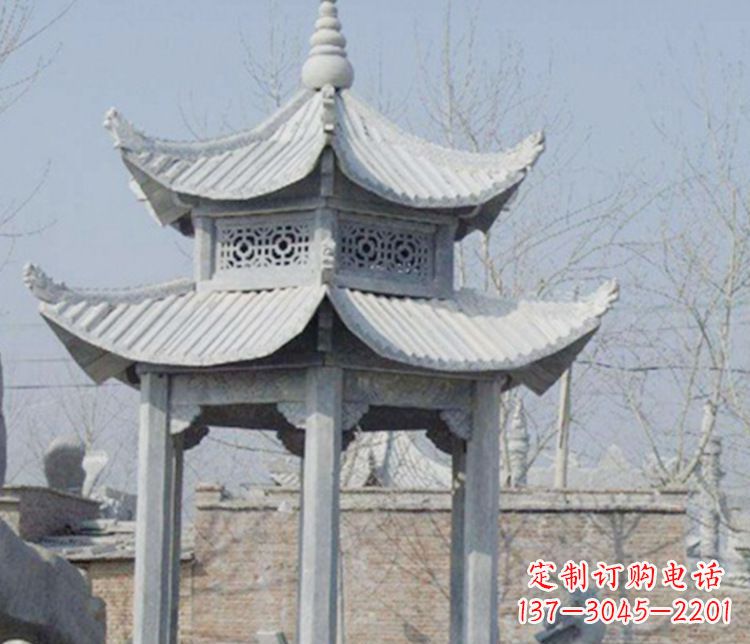海南双层仿古六角凉亭石雕