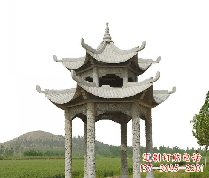 海南双层仿古石雕凉亭