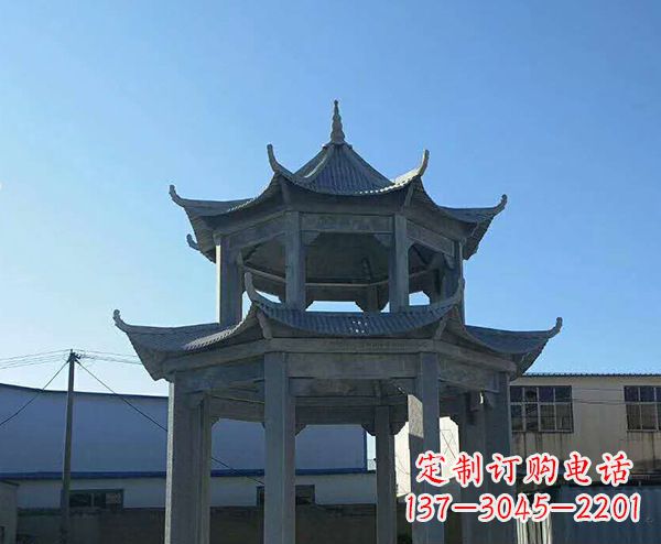 海南双层仿古石凉亭石雕_1