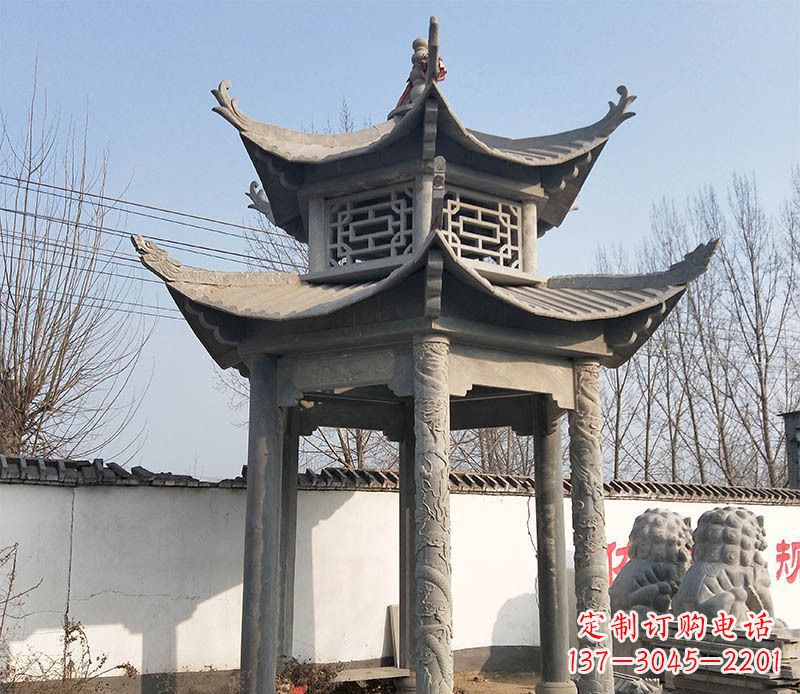 海南双层户外凉亭石雕 (2)