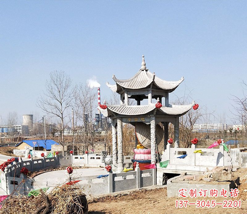 海南双层石凉亭石雕 (2)