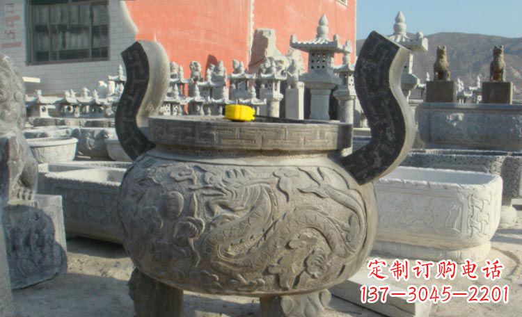 海南双龙戏珠浮雕香炉铜雕