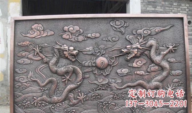 海南双龙戏珠铸铜壁画铜浮雕