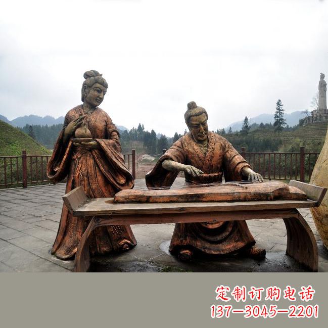海南司马相如与卓文君铜雕塑像-城市广场历史名人情景雕塑