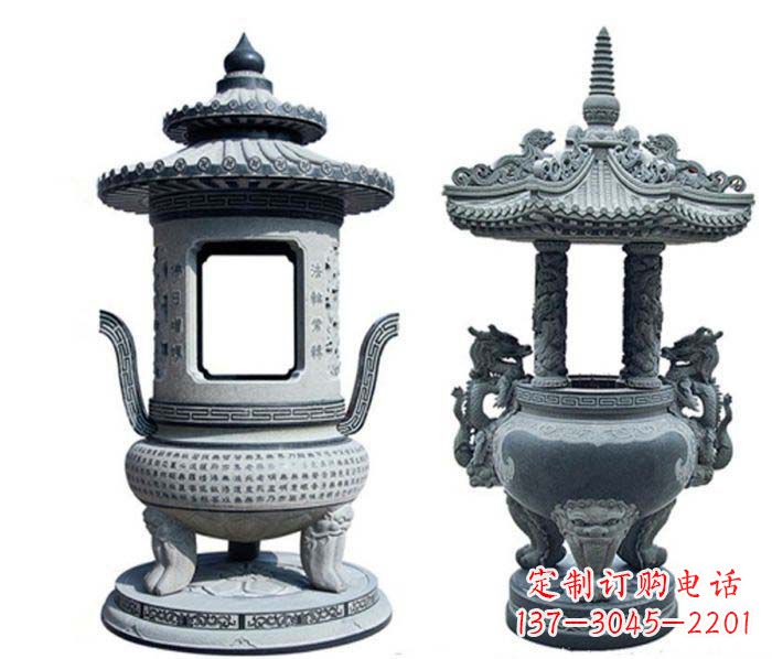 海南寺庙景观仿古香炉石雕