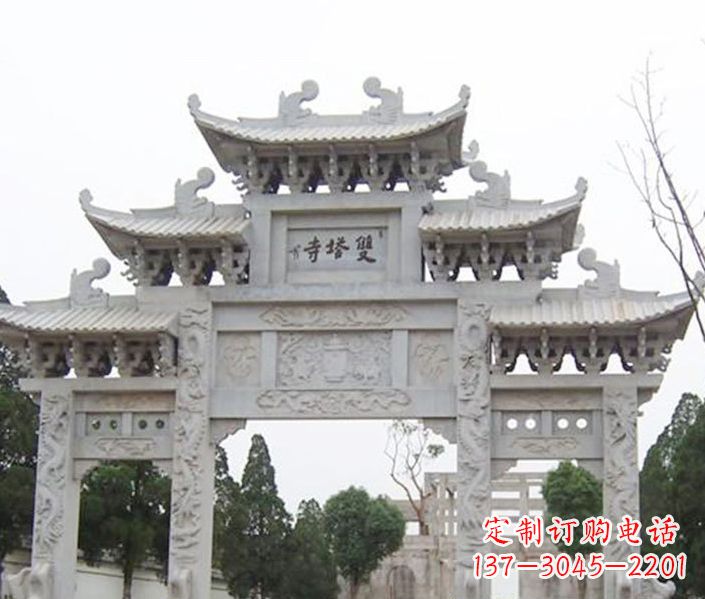 海南寺庙三门牌坊石雕 (2)