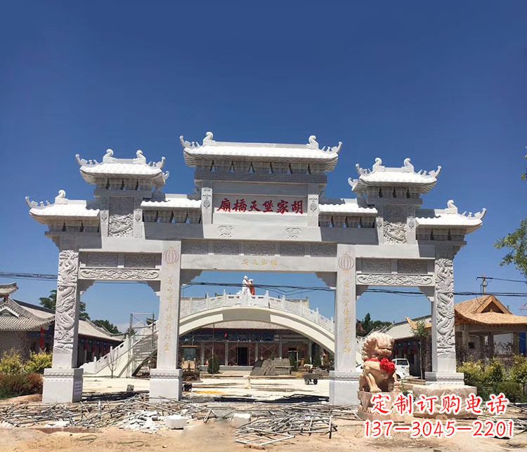 海南寺庙三门五楼石牌坊石雕_1
