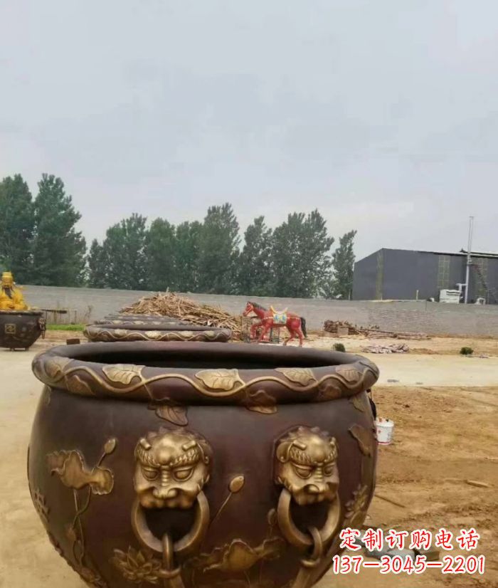 海南寺庙水缸铜雕 (4)