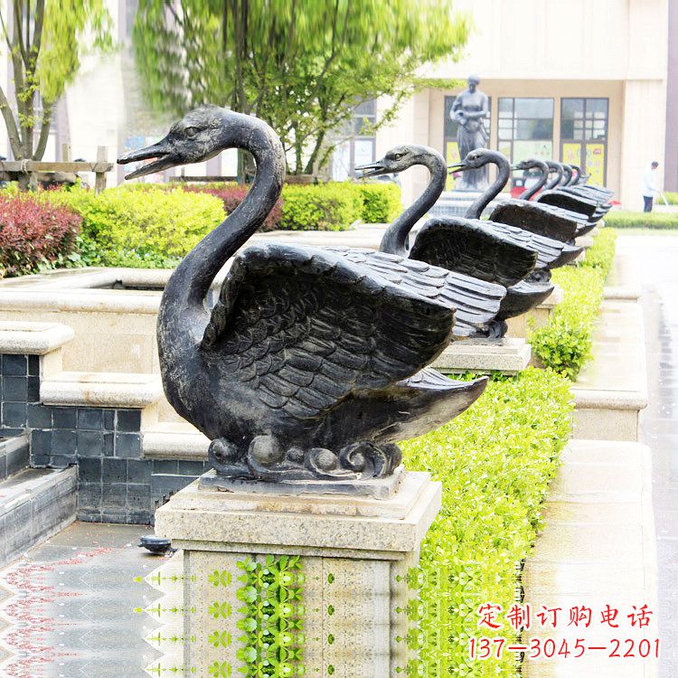 海南天鹅铜雕喷水喷泉-纯铜铸造公园水渠水景动物雕塑
