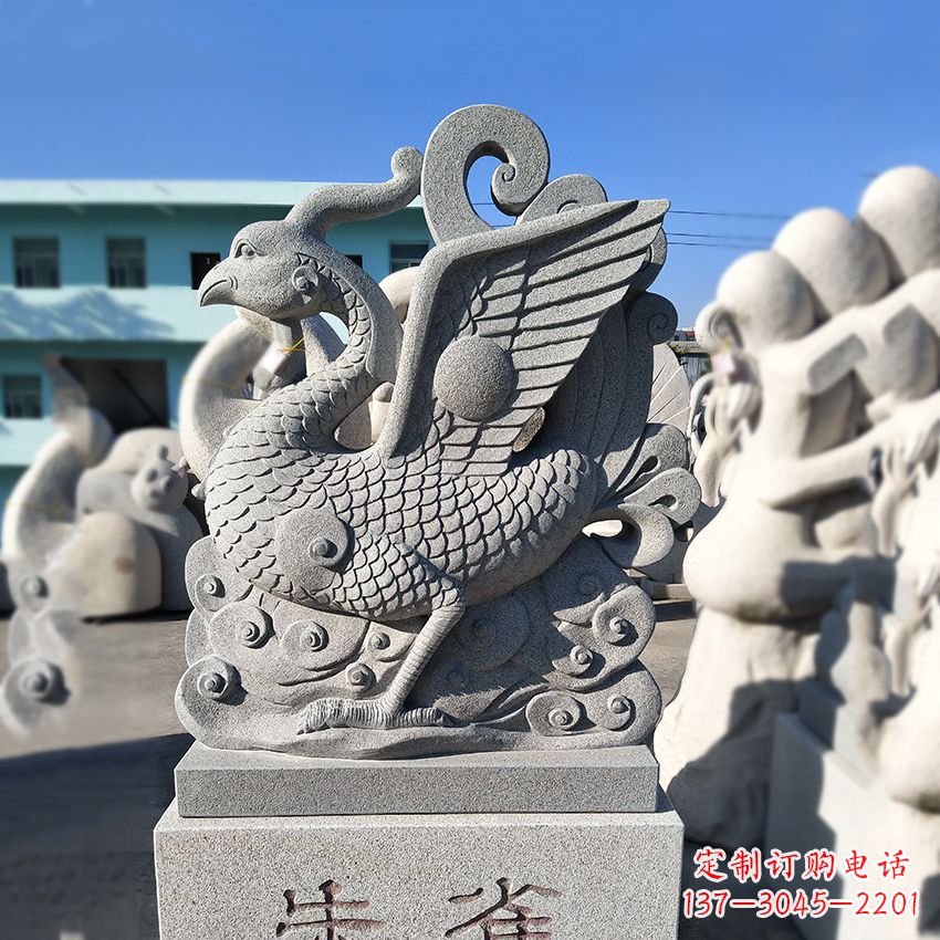 海南天之四灵之朱雀神鸟砂岩石雕塑