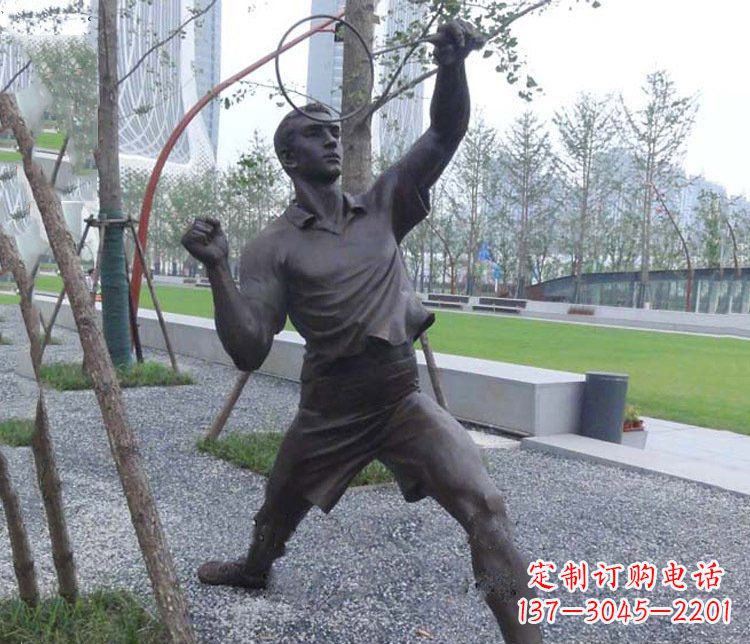 海南铜雕户外公园打羽毛球运动人物摆件