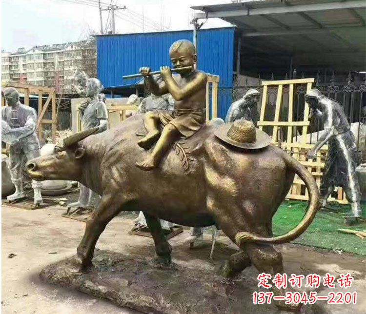 海南铜雕户外牧童骑牛雕塑摆件