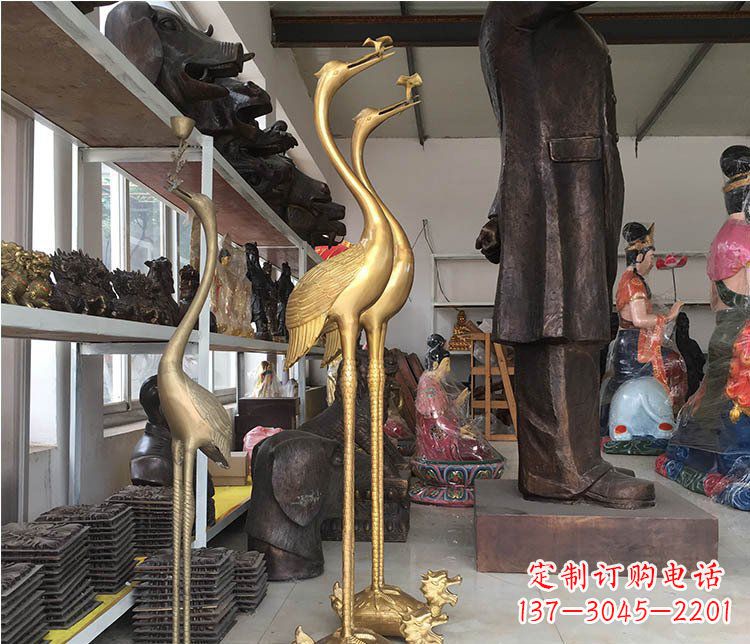 海南铜雕金属仙鹤动物雕塑