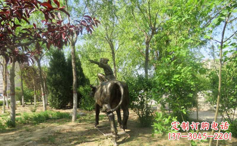 海南铜雕牧童骑牛雕塑