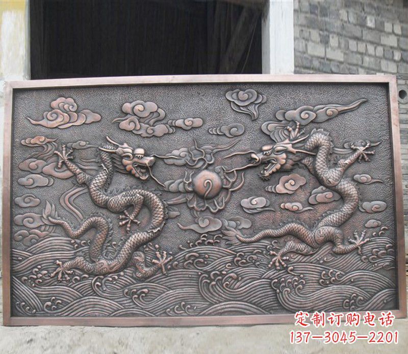 海南铜雕双龙壁画景观摆件