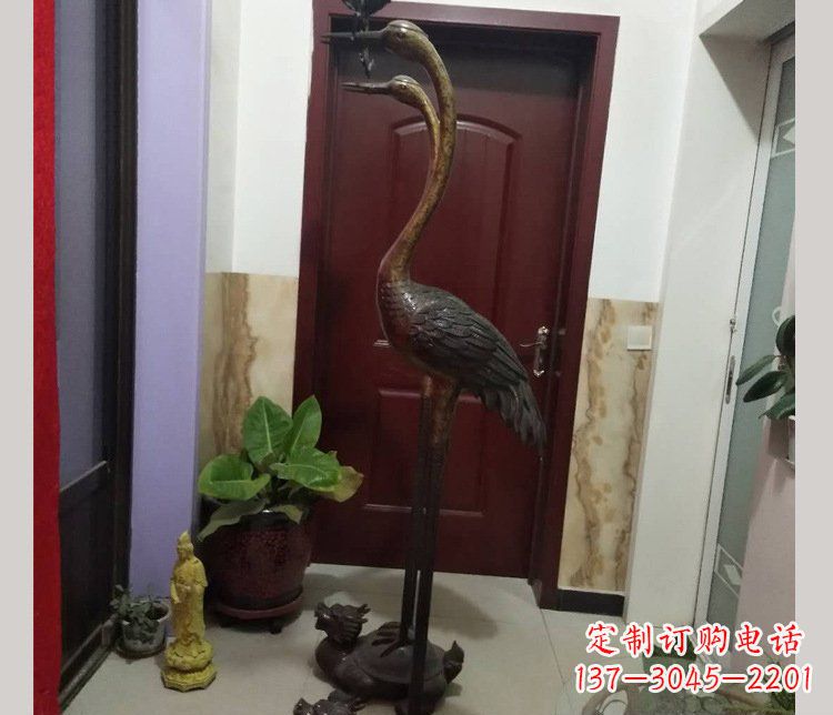 海南铜雕仙鹤踩龟雕塑摆件 (2)