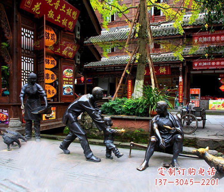 海南铜雕学走路儿童街道人物雕塑