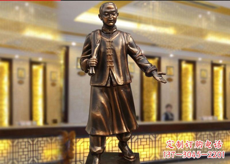 海南铜雕迎宾人物店小二