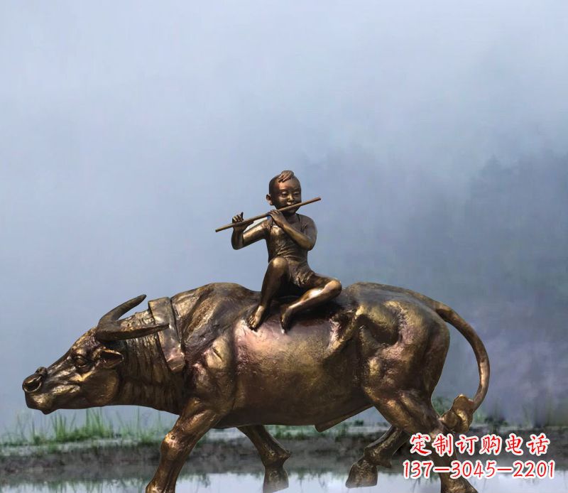 海南铜雕园林牧童骑牛