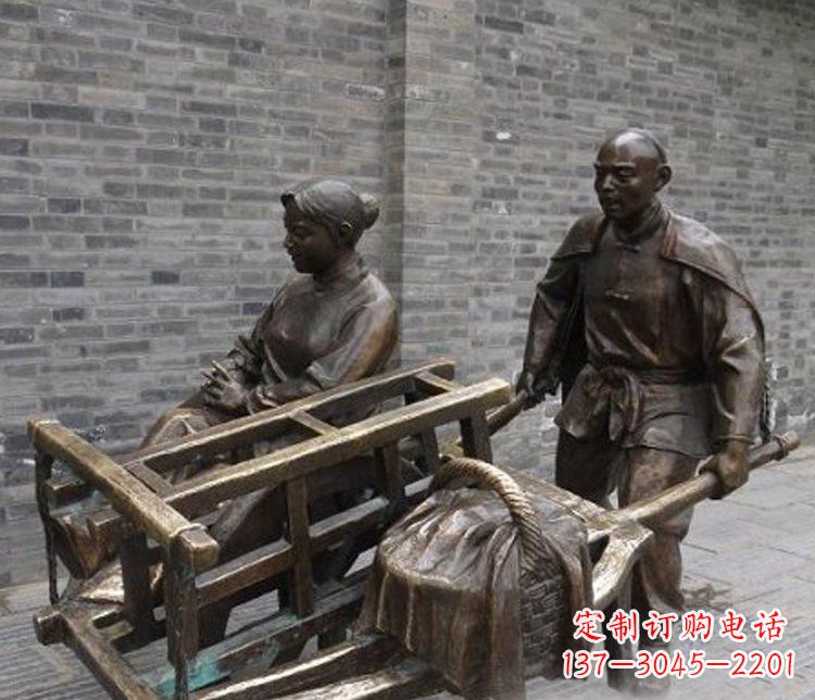 海南推独轮车的人物铜雕