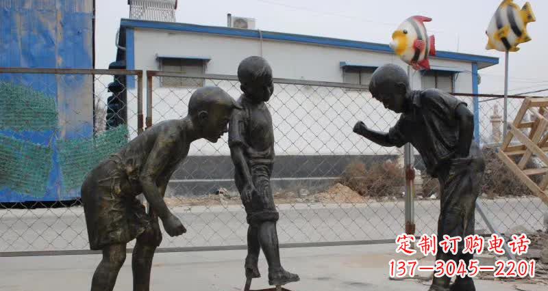 海南玩陀螺人物铜雕