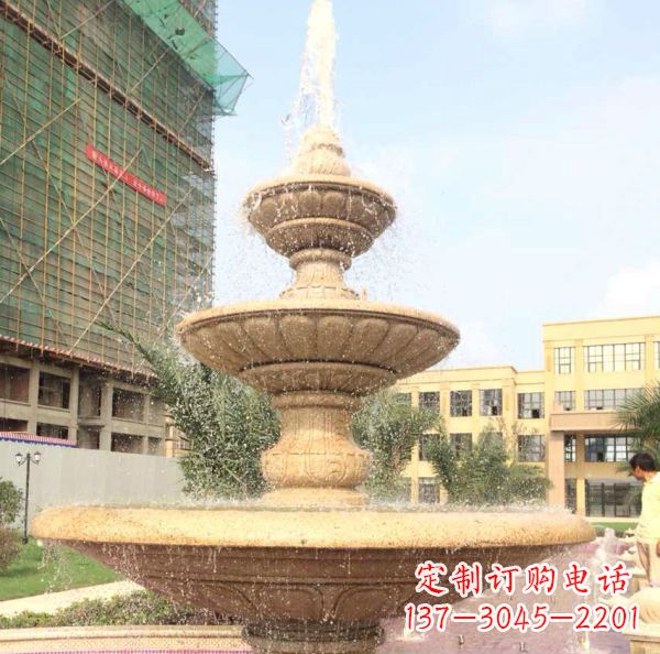 海南晚霞红大型多层喷泉石雕
