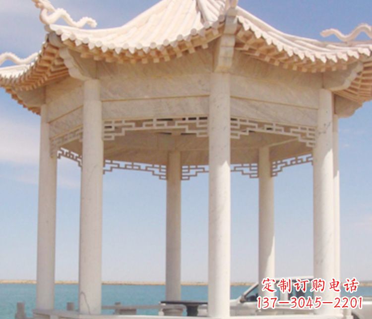 海南晚霞红单层凉亭石雕