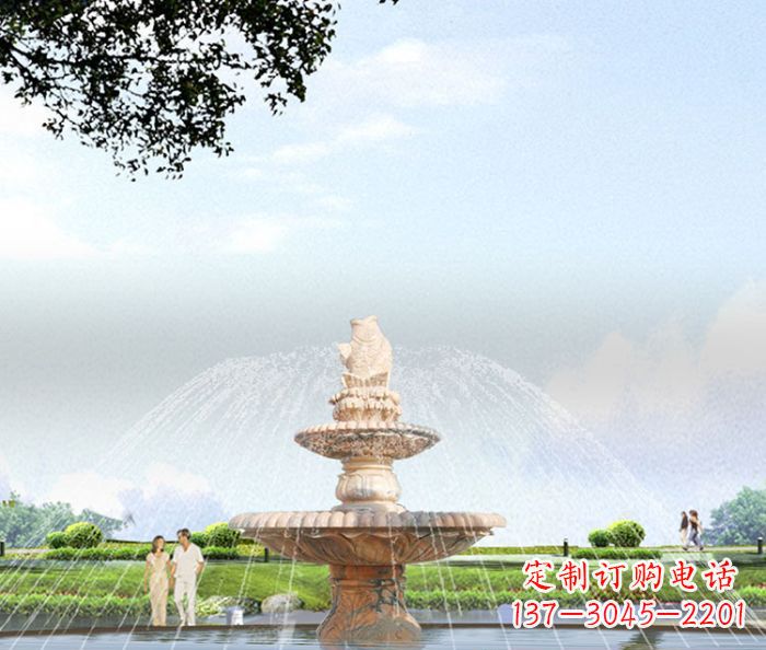 海南晚霞红多层大型石雕喷泉 (4)