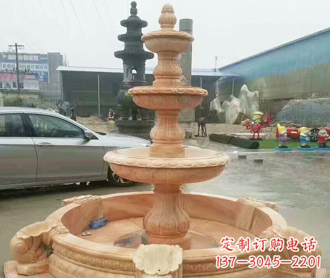 海南晚霞红多层大型石雕喷泉 (3)