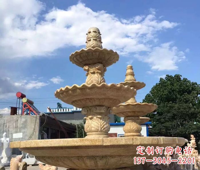 海南晚霞红多层喷泉石雕
