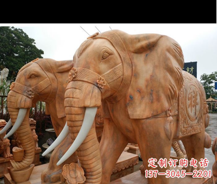 海南晚霞红吉祥如意门口镇宅招财大象石雕 (3)