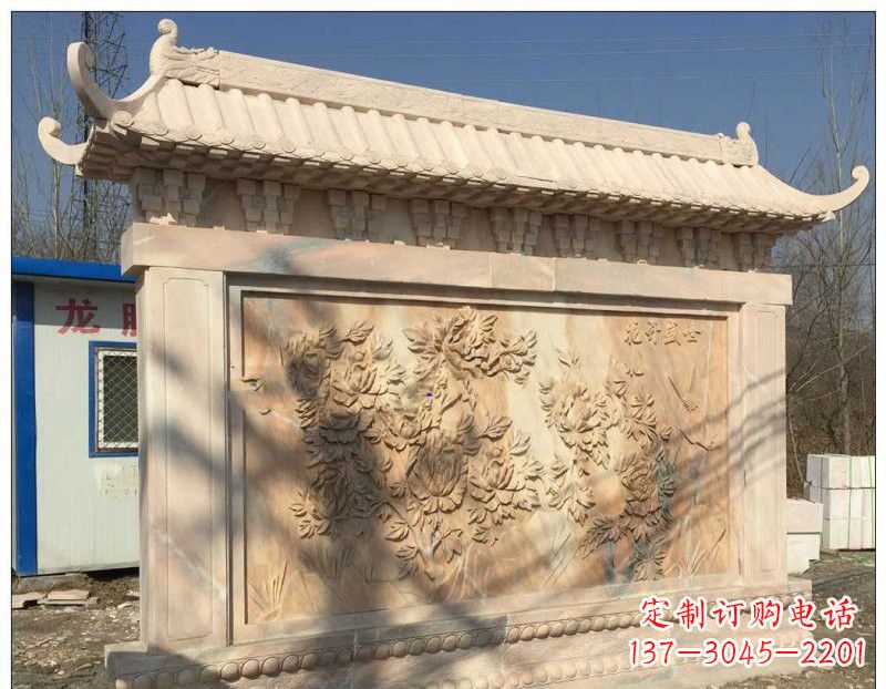 海南晚霞红牡丹花浮雕影壁