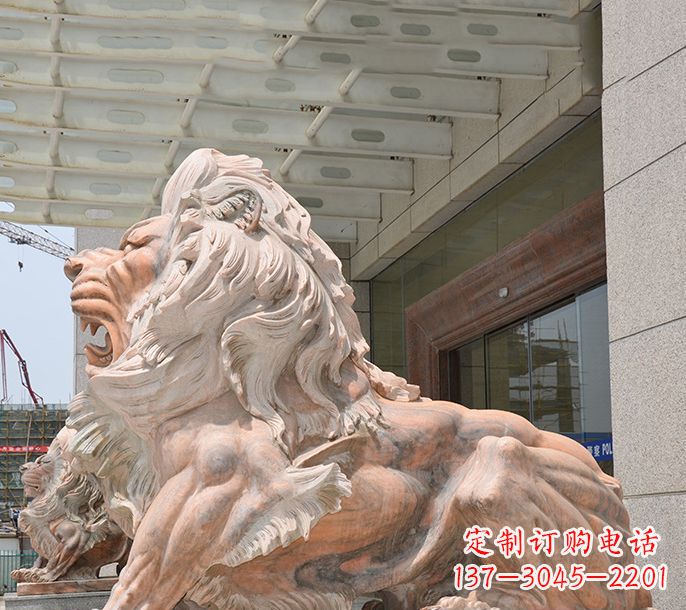 海南晚霞红欧式狮子石雕 (3)