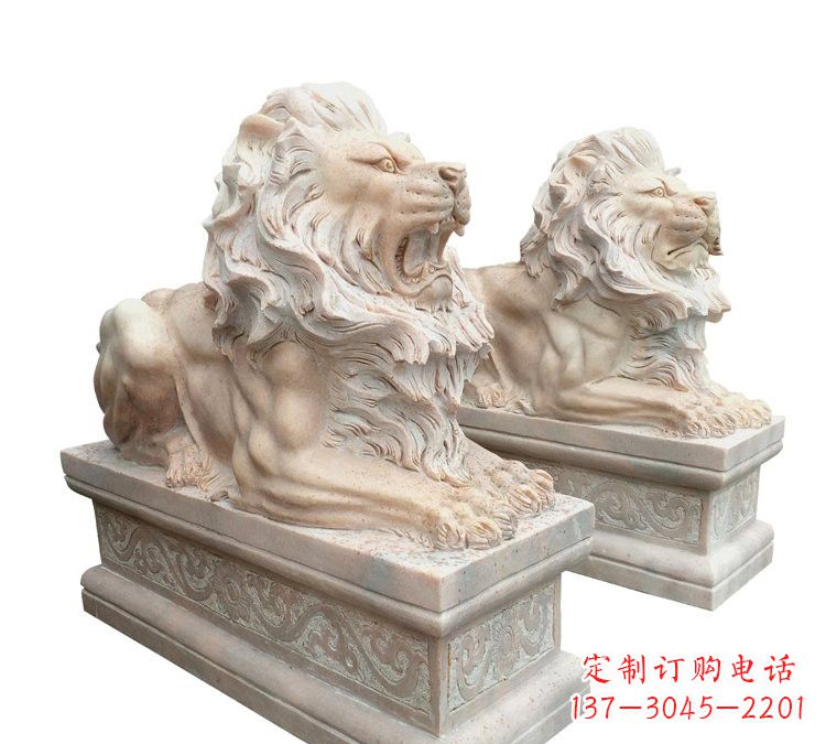 海南晚霞红石材欧式狮子