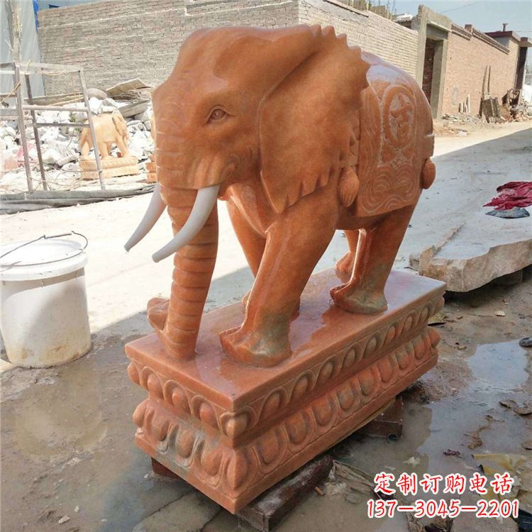 海南晚霞红石雕大象