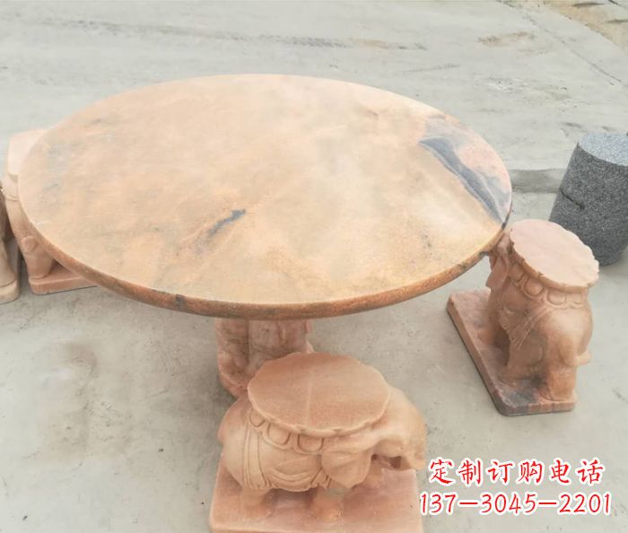海南晚霞红小象桌凳别墅石雕 (4)