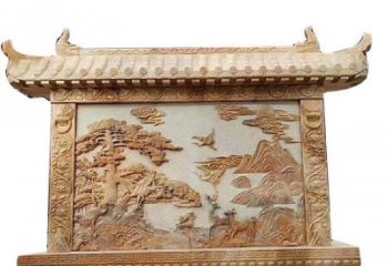 海南晚霞红松鹤延年浮雕影壁