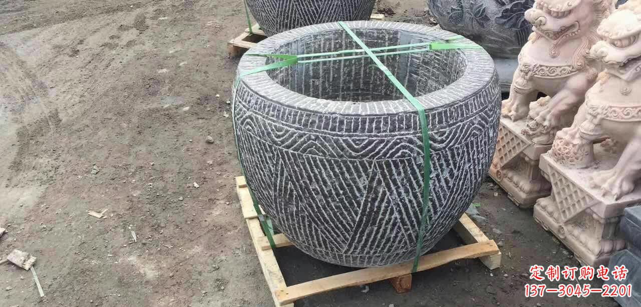海南纹理石浮雕水缸