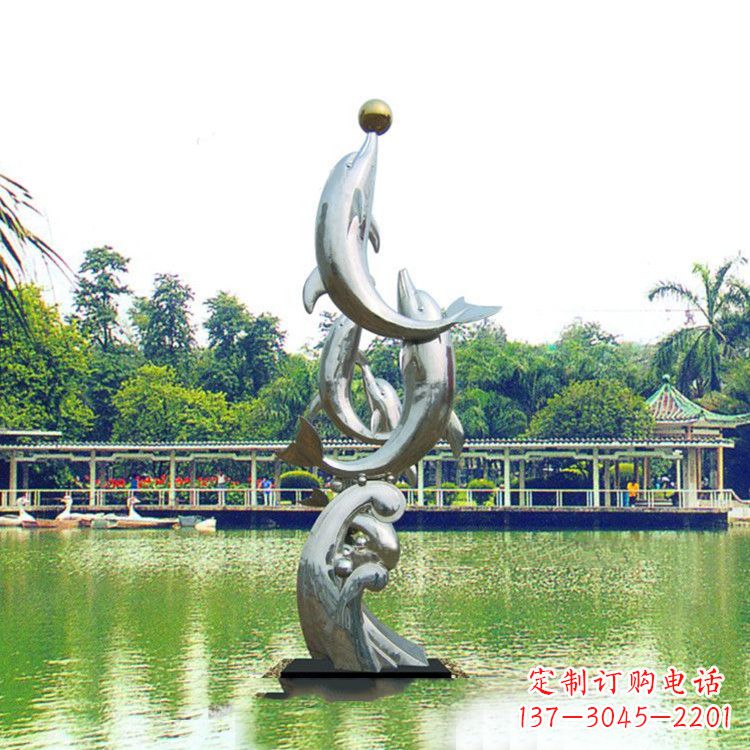 海南戏球不锈钢海豚雕塑-园林水景动物景观