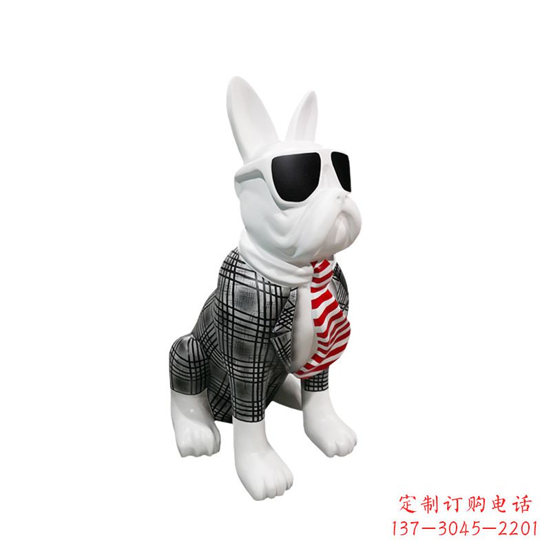 海南系领带戴墨镜的狗雕塑,商场超市美陈斗牛犬摆件