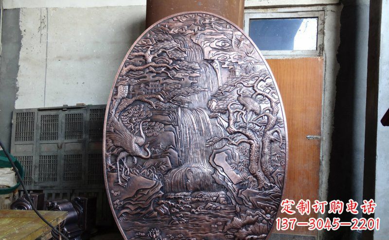 海南仙鹤松林瀑布古代园林景观铜浮雕