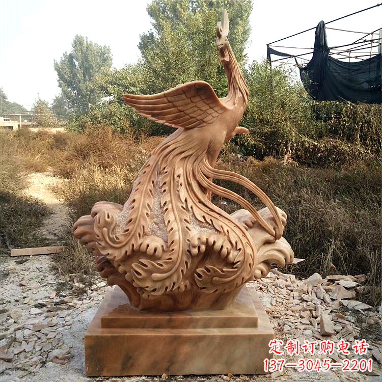海南祥瑞凤凰晚霞红石雕