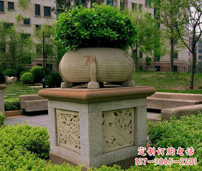 海南小区景观大理石花盆石雕 (3)