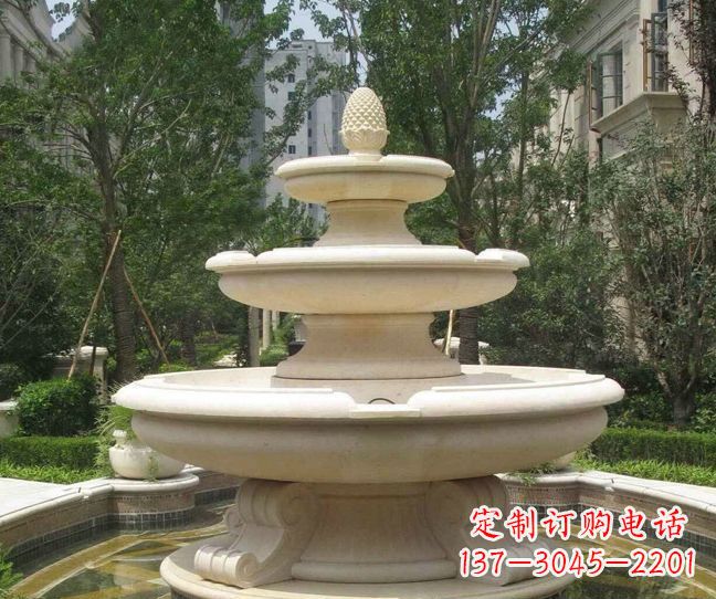海南小区景观晚霞红多层喷泉石雕