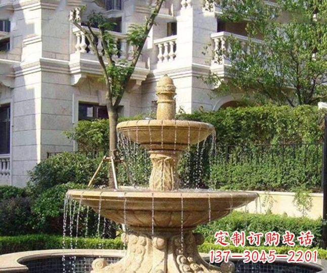 海南小区景观晚霞红多层喷泉石雕 (4)