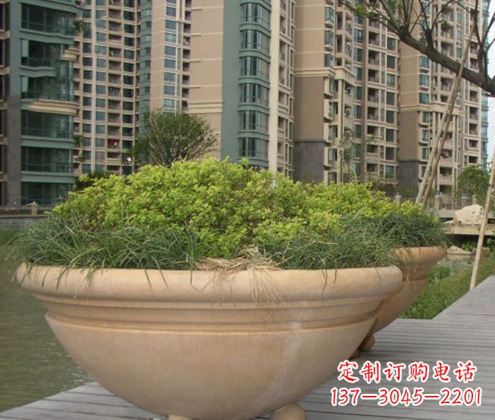 海南小区景观晚霞红花盆石雕