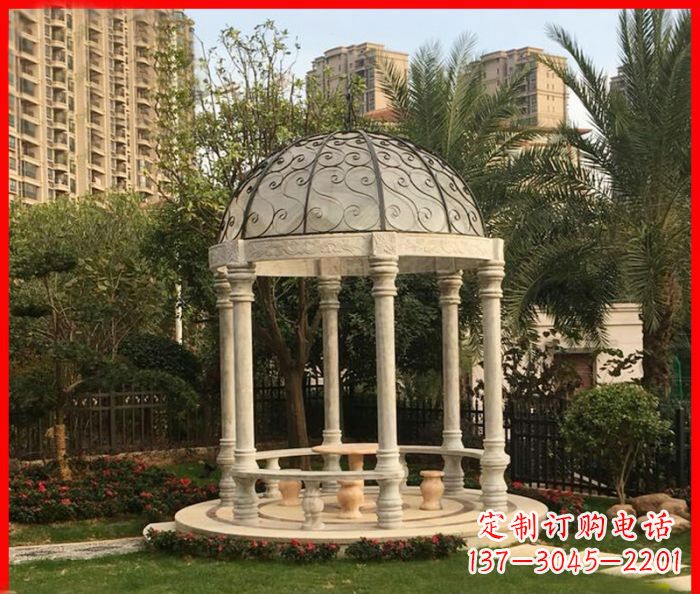 海南小区欧式圆顶凉亭石雕 (2)