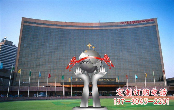 海南校园不锈钢双手捧地球雕塑