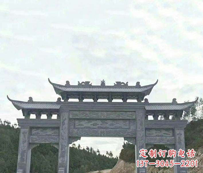 海南园林仿古三门石牌坊景观石雕